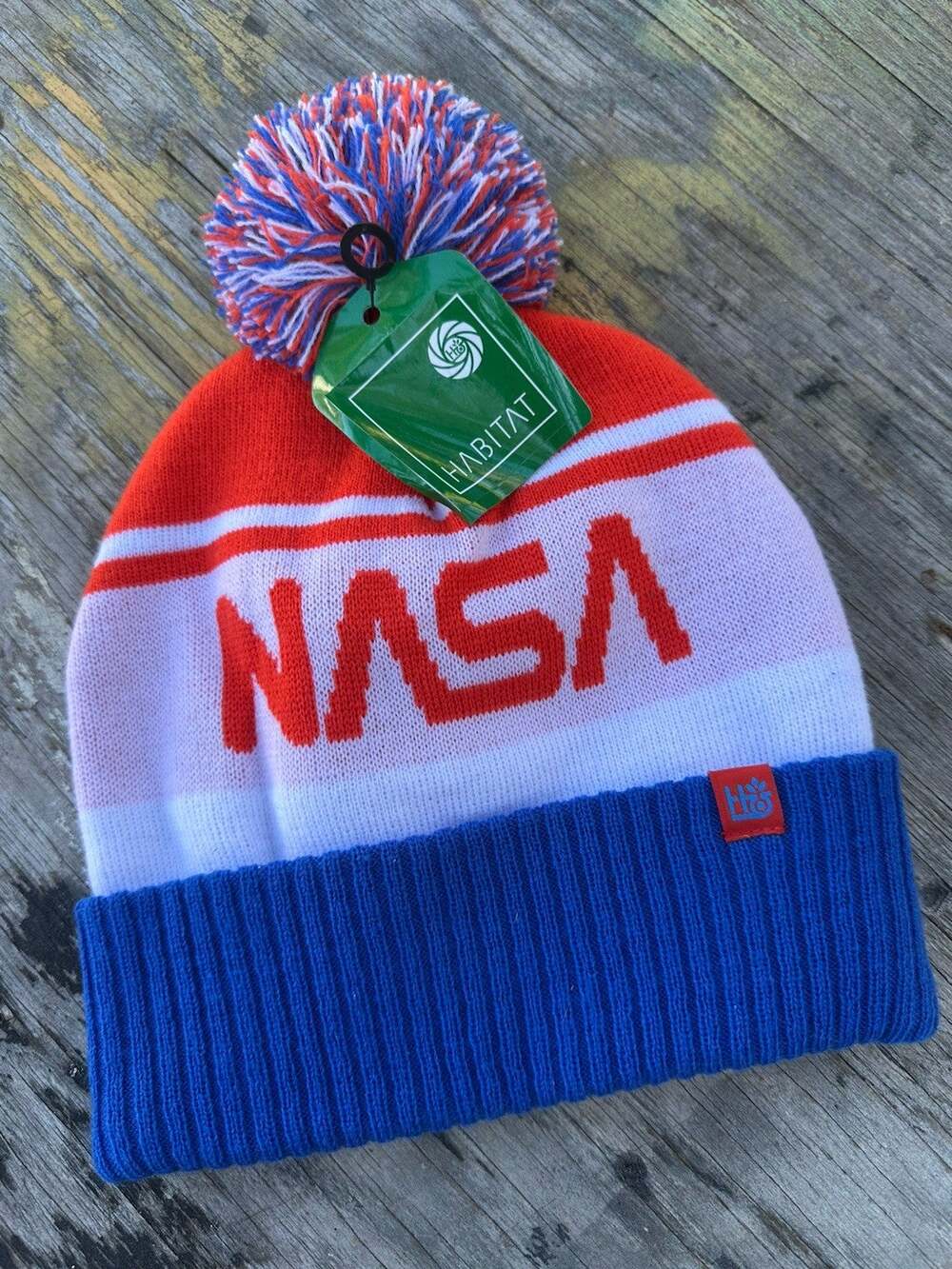 Habitat Skateboards NASA Pom-Pom Beanie One Size Orange White Blue Winter Hat